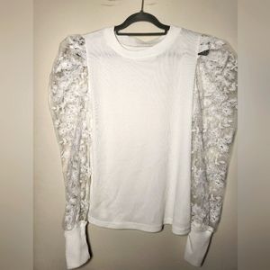 White Sheer Floral Puff Sleeve Shirt